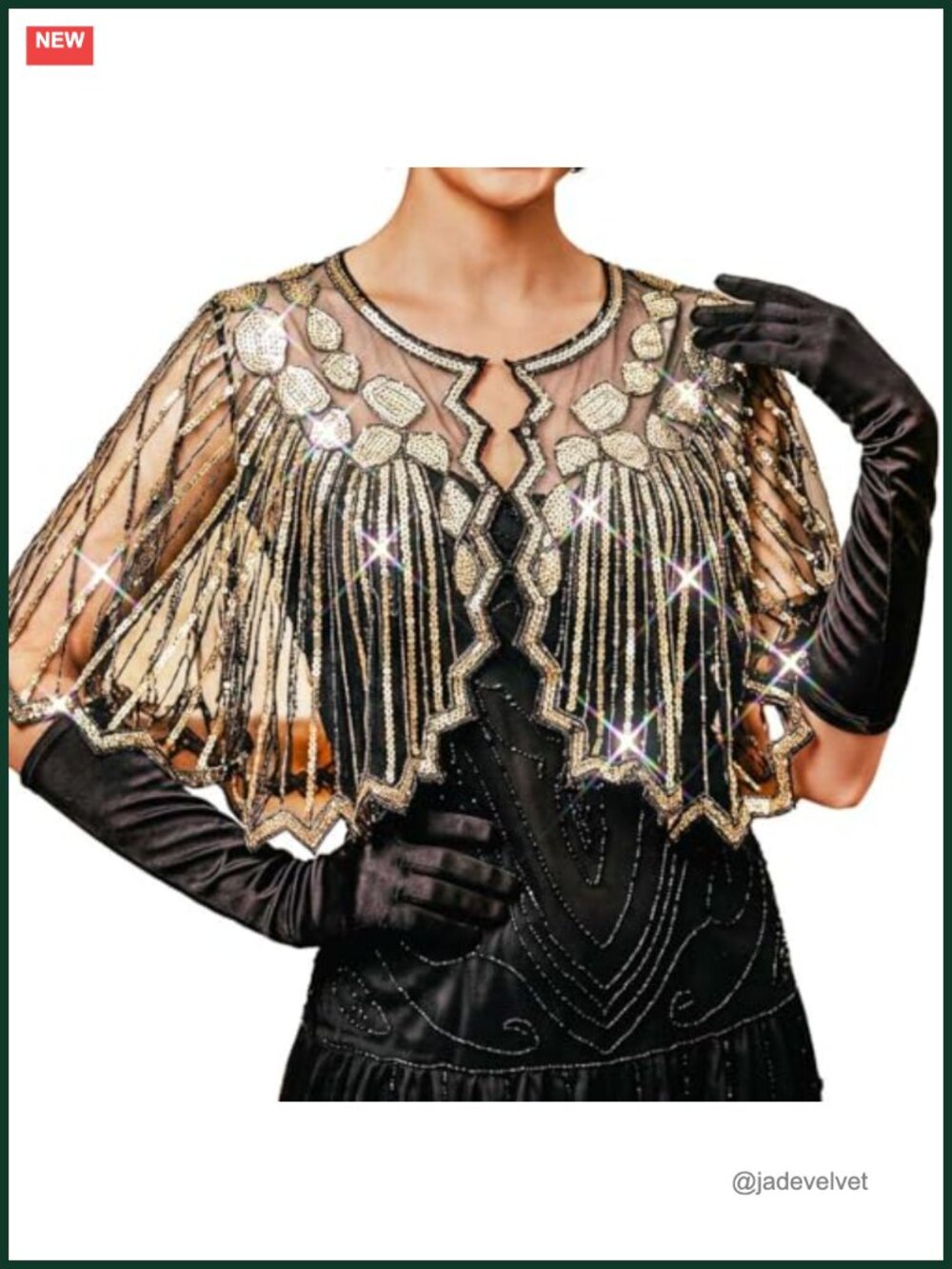 Sequin Flapper Shawl Wrap with Gloves Formal Cape One Size